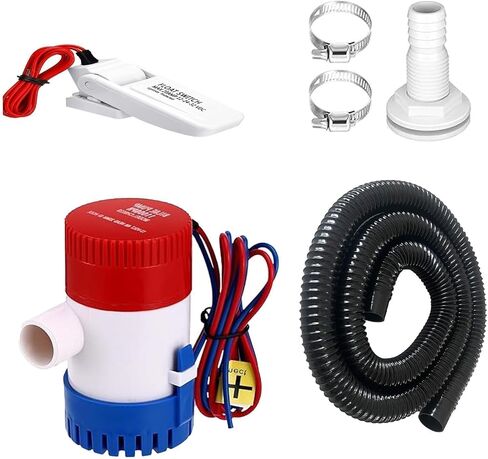 Boat Bilge Water Pump 12 V Submersible Electric Marine Bilge Pump and Automatic Boat Bilge Pump Float Switch 12 V with Hose, Clamps, Thru Hull Connectors for Boats for Areas In Yachts (1500GPH) in Saudi Arabia