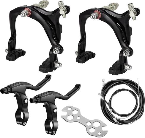 Bike Brakes Calipers Set, Bike Brake Pads, Front & Rear C Caliper Brake Kit, 65-79mm Long-Reach Bike Brake Levers Kit with Cables fits Children Bike C Shape Brake, Road Bike - Black in Saudi Arabia