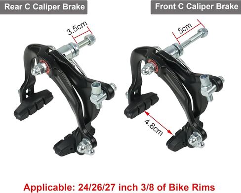Bike Brakes Calipers Set, Bike Brake Pads, Front & Rear C Caliper Brake Kit, 65-79mm Long-Reach Bike Brake Levers Kit with Cables fits Children Bike C Shape Brake, Road Bike - Black in Saudi Arabia