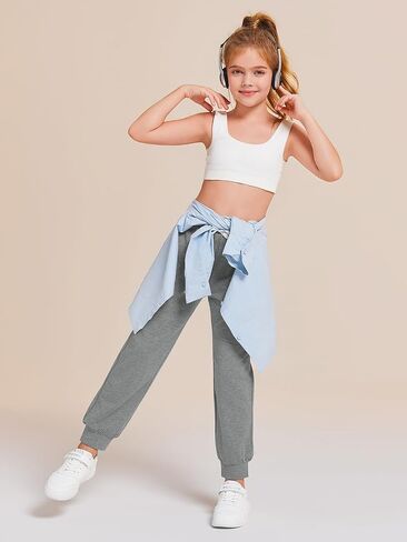 Haloumoning Girls' Sweatpants Soft Athletic Lounge Joggers Kids High Waist Casual Trousers Pants in Saudi Arabia