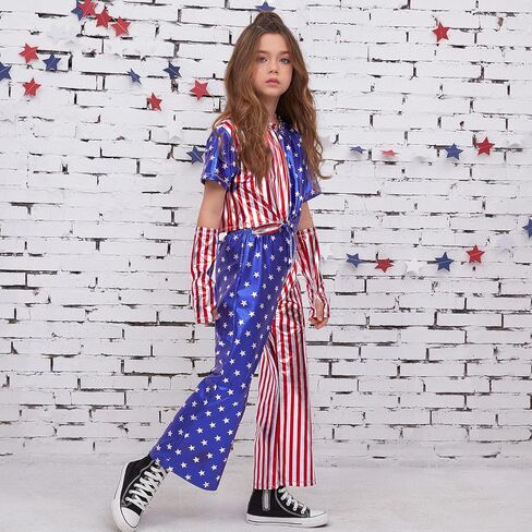 سراويل Perfashion للفتيات لامعة معدنية متوهجة سراويل رقص المهرجانات ديسكو مع نظارات شمسية سراويل واسعة الساق 6-15 سنة in Kuwait
