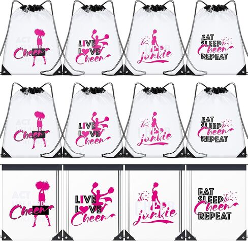 12 Pcs Cheerleading Drawstring Backpack Bag Favors Clear Gift Bag Sporting Goody Bags Waterproof Stadium Backpack Cheer Accessories in Saudi Arabia