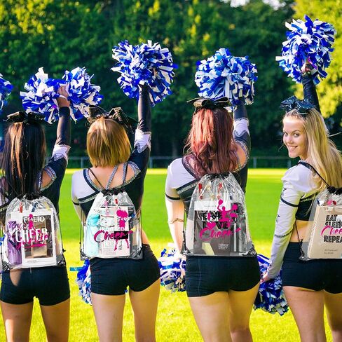 12 Pcs Cheerleading Drawstring Backpack Bag Favors Clear Gift Bag Sporting Goody Bags Waterproof Stadium Backpack Cheer Accessories in Saudi Arabia