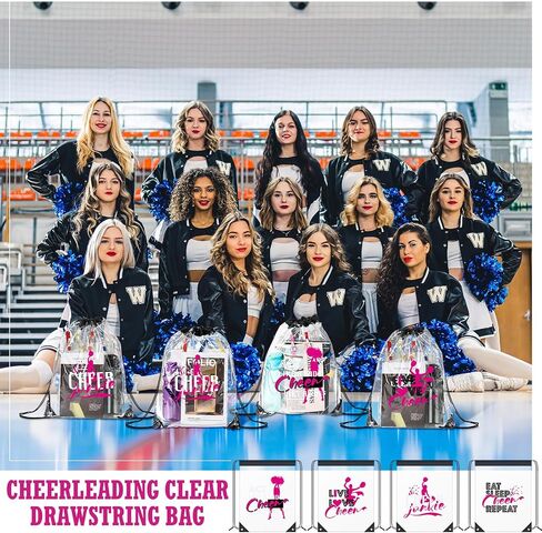 12 Pcs Cheerleading Drawstring Backpack Bag Favors Clear Gift Bag Sporting Goody Bags Waterproof Stadium Backpack Cheer Accessories in Saudi Arabia