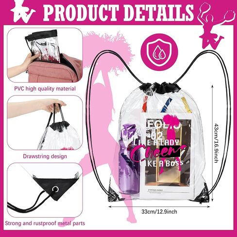 12 Pcs Cheerleading Drawstring Backpack Bag Favors Clear Gift Bag Sporting Goody Bags Waterproof Stadium Backpack Cheer Accessories in Saudi Arabia