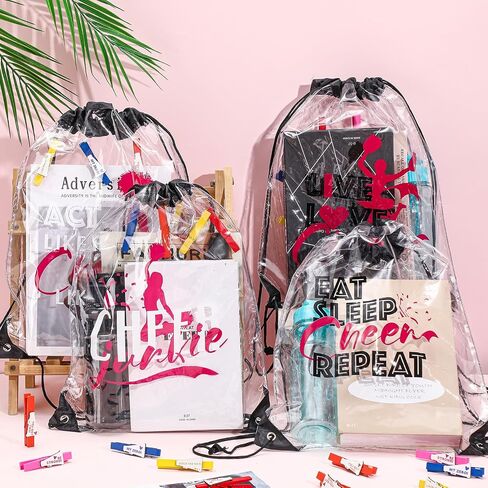 12 Pcs Cheerleading Drawstring Backpack Bag Favors Clear Gift Bag Sporting Goody Bags Waterproof Stadium Backpack Cheer Accessories in Saudi Arabia