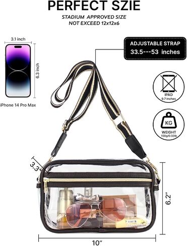 Clear Bag for Stadium Events, Small Clear Crossbody Purse, Stadium Approved in Saudi Arabia