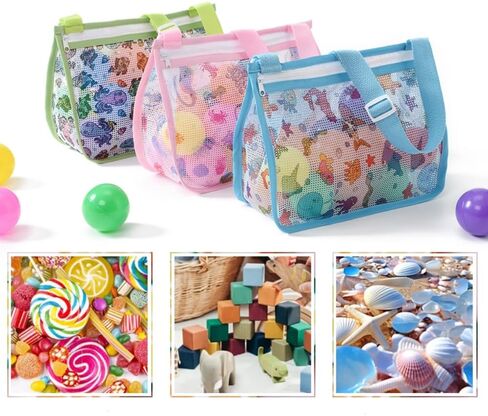 3Pack Beach Shell Bags for Kids,Beach Mesh Bag,Shell Collecting Bags,Colorful Seashell Bags with Whistles Adjustable Strap in Saudi Arabia