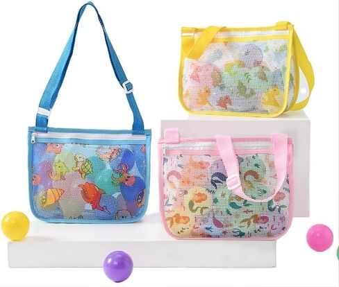 3Pack Beach Shell Bags for Kids,Beach Mesh Bag,Shell Collecting Bags,Colorful Seashell Bags with Whistles Adjustable Strap in Saudi Arabia