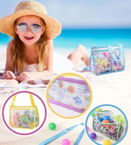 3Pack Beach Shell Bags for Kids,Beach Mesh Bag,Shell Collecting Bags,Colorful Seashell Bags with Whistles Adjustable Strap in Saudi Arabia