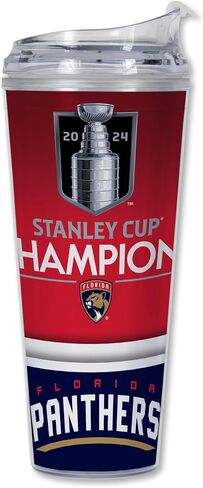 ريكو إندستريز NHL Hockey Florida Panthers 2024 كأس ستانلي أبطال كأس أكريليك 24oz مع غطاء مفصلي، كوب مزدوج الجدار مرخص رسميًا مع قش in Saudi Arabia