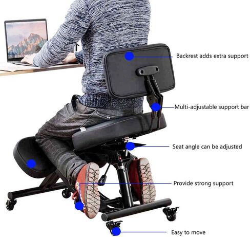 Balance Chair with Backrest, Kneeling Chair with Wheels, Improving Sitting Posture with Adjustable Height and Angle, YDM-1458-2DF in Saudi Arabia
