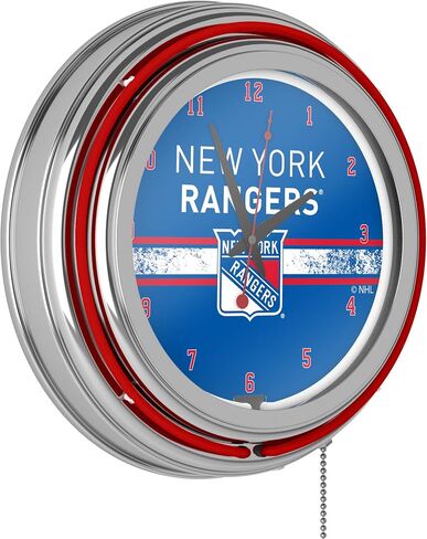 Trademark Global NHL Chrome Double Rung Neon Clock - New York Rangers in Saudi Arabia