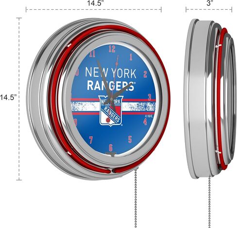 Trademark Global NHL Chrome Double Rung Neon Clock - New York Rangers in Saudi Arabia