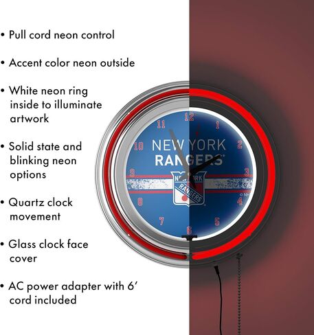 Trademark Global NHL Chrome Double Rung Neon Clock - New York Rangers in Saudi Arabia