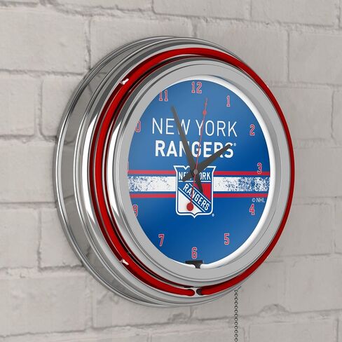 Trademark Global NHL Chrome Double Rung Neon Clock - New York Rangers in Saudi Arabia