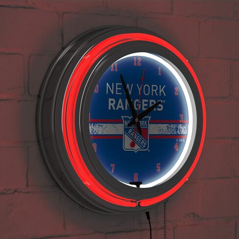Trademark Global NHL Chrome Double Rung Neon Clock - New York Rangers in Saudi Arabia