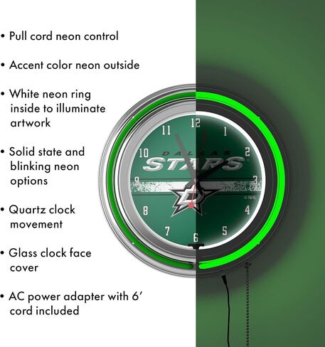 Trademark Global NHL Chrome Double Rung Neon Clock - Dallas Stars in Saudi Arabia
