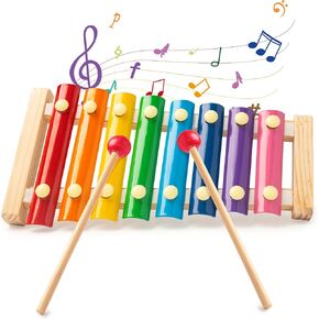 LovesTown Wooden Xylophone for Kids, Children Xylophone Toy with 2 Child Safe Mallets 8 Diatonic Keys Musical Instruments for Toddlers 1-3