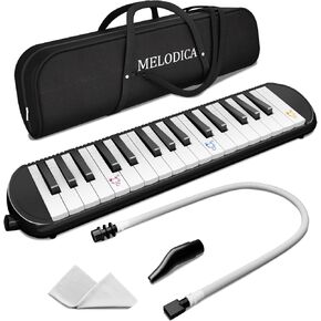 Melodica Instrument: Air Piano Keyboard, 32 Keys, with Carrying Bag - Gift for Kids, Beginners, and Adults - Black