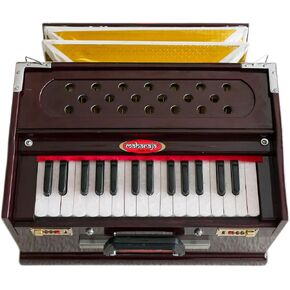 هارمونيوم محمول، مسرحيات مهراجا الموسيقية، صغير، 2 1/4 أوكتاف سابتاك، لون ماهوجني داكن، 3 طيات أسفل، 17 × 10 × 10 بوصة، مقبض، حقيبة، رفيق يوجا كيرتان، أداة هارمونيوم مصنوعة يدويًا-PH2 in Kuwait