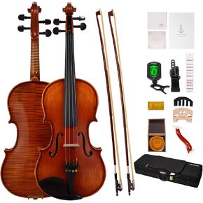 PHOENIX Violin 4/4 Full Size Set, Fiddle Solid Wood for professional Beginners Adults Kid with Ironwood Octagonal Bow & Rosewood Bow Extra strings & Bridge, 2 Rosins, Tuner, Mute, Case