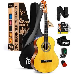 Pyle Beginner Acoustic Guitar Kit, 3/4 Junior Size All Wood Instrument for Kids, Adults, 36" Cherry Sunburst