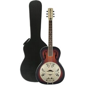 Gretsch Alligator Mahogany Round Neck Resonator 6-String Guitar Right-Handed 2-Color Sunburst) Bundle with Protective Hard Shell Wood Finish Case (Black) (2 Items)
