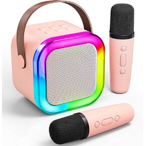 Verkstar Mini Karaoke Machine for Kids Adults, Portable Bluetooth Karaoke Speaker with 2 Wireless Microphones for Kids Teens Adults, Ideal Gifts for Girls Boys Birthday Holiday Home Party (Pink)