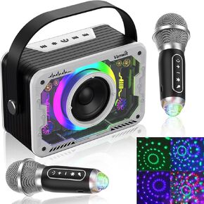 Karaoke Machine, Portable Bluetooth Karaoke Speaker, 2 Wireless Karaoke Microphones with Disco Lights, Singing Machine with PA System for Adults Kids, Supports AUX/USB/TF for Home Party Indoor/Outdoor
