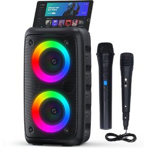 Karaoke Machine for Adults and Kids,Portable Bluetooth Speaker with 1 Wireless Microphone and 1 Wired Mic,Rechargeable Powered Dj/PA Speaker System with TF Card,AUX in,REC,TWS for Birthday Party