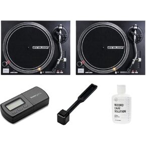 Reloop RP4000MK2 Professional High Torque Turntable (Pair) Bundle with Record Care Solution, and Digital Turntable Stylus Scale (4 Items)