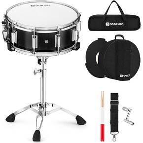 Vangoa Snare Drum Set, Student Beginner Snare Drum Kit with Stand, Drumstick Holder, Snare Drum Bag, Strap, Mute Pad, 5A Drum Sticks, Drum Keys, 14"X 5.5", Brown