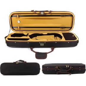 Hard Violin Case 4/4 Full Size Violin Box Wooden Oblong Violin Case with 2 convenient bow holder & Hygrometer & 2 Back Straps Violin Backpack (style 1)
