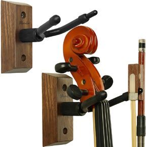 شماعة تثبيت على الحائط للكمان مكونة من قطعتين، شماعة كمان وفيولا مع حامل القوس، حامل عرض كمان كمان من خشب الجوز الأسود، للمنازل والاستوديوهات وخطاف شماعات الكمان للجدار in Kuwait