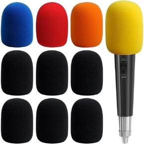 10 pcs Microphone Windscreen, lyfLux 5 Colors High Density Cotton Microphone Windscreen, Compatible with SM58 Microphone (6 Black and 1 Yellow, Blue, Orange, Red)