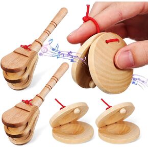 jojofuny 4pcs Musical Instrument Finger Castanets, Hand Finger Castanets, Wooden Castanets, Wooden Three Castanets, Classroom DIY Wooden Percussion Instrument Finger Castanets