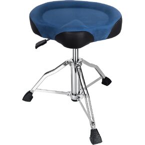 AKOLT Saddle Drum Throne, Heavy Duty Drum Seat, Hydraulic Drum Stool, Height Adjustable Suede Drum Chair, Motorcycle Style, for Adults Drummers Dark Blue