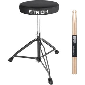 STRICH Drum Stool Set, Padded Seat Height Adjustable Drum Throne with 5A Drumsticks for Adults Beginner Drummers, SDB-10B, Black