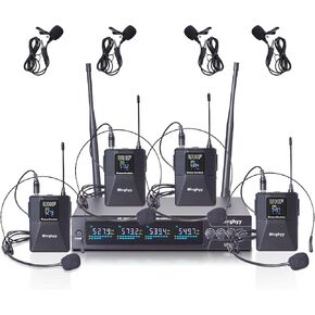 نظام ميكروفون لاسلكي، قنوات UHF 4 × 50، ميكروفون لاسلكي معدني، نطاق 164 قدم، ميكروفونات ديناميكية لاسلكية محمولة باليد للكاريوكي والغناء والدي جي والكنيسة والزفاف in Kuwait