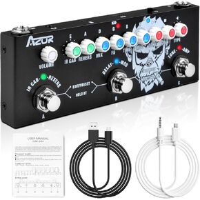 AZOR Multi Effects Guitar Pedal with 3 Preset,8 IR Cab 9 AMP Models, Reverb Delay Overdrive, Distortion and Tuner for Electric Guitar, Rechargable Multi Effect Pedal