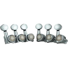 6 In-line Guitar Locking Tuners 6 Right Hand – 1:18 Gear Ratio Lock String Tuning Key Pegs Machine Heads Set with Oval Shaped Knob Replacement, (E-105SP, Chrome)