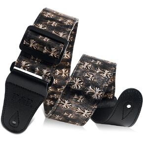 Guitar Strap, Purple Embossed Leather Gothic Electric Bass Strap Western Vintage Adjustable Rock Acoustic Guitar Strap