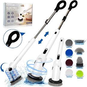 DLD Electric Spin Scrubber, 2024 New Electric Scrubber for Cleaning, Shower Scrubber with Long Handle & 8 Replacement Heads, Remote Controlled Shower Cleaner Brush for Bathroom Tub Tile