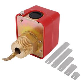 Water Paddle Flow Control Switch, AC250V 10Bar BrassLiquid Water Sensor Controller NPT Thread Connection Automatic Paddle Type Flow Switch Red 1pc