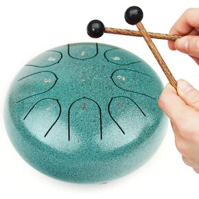 REGIS Steel Tongue Drum 8 Notes 6 Inches Chakra Tank Drum Steel Percussion Padded Travel Bag and Mallets (Malachite)