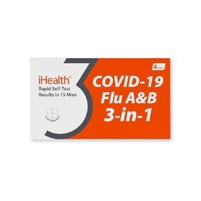 iHealth COVID-19, Flu A&B 3-in-1 Antigen Rapid Test, Results in 15 Minutes, FDA Authorized OTC Flu & COVID Home Test, with Non-invasive Nasal Swab, Easy to Use & No Discomfort (1 Pack, 4 Tests Total)