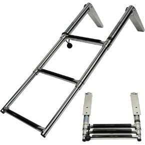 MARINE CITY 304 Grade Stainless Steel 3 Step Telescoping Drop Ladder (Max Load Capacity 400 LBS) for Boats – Ships – Marines – Yachts (Pack of 1)