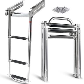 Marinebaby 3-4 Step Ladder Under Platform Slide Mount Boat Boarding Ladder, Telescoping Ladder with a Carry Handle and Mounting Screws, Press-Type Spring Latch (4 Steps)