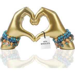 with Bracelets Heart Hands Sculpture Statue for Living Room Bedroom Bookshelf Coffe Table Shelf Decor, Aesthetic Boho Wedding Accents Decorations, Knick Knacks Home Decor for Shelves - Black